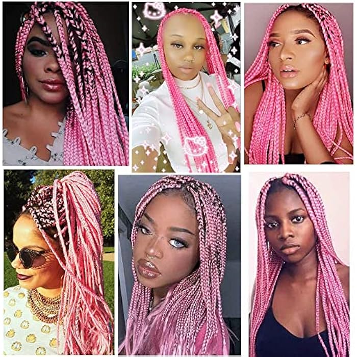 Goodern Braiding Hair Extensions Jumbo Braid Crochet Colorful Hair Heat Resistant Synthetic Hair Clips Party Cosplay Costume Wear for Women Girls(pink,100G/pc, 4 pcs/lot) - Image 2